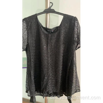 Mode Top Shirt schwarz Farbe mit Spitze